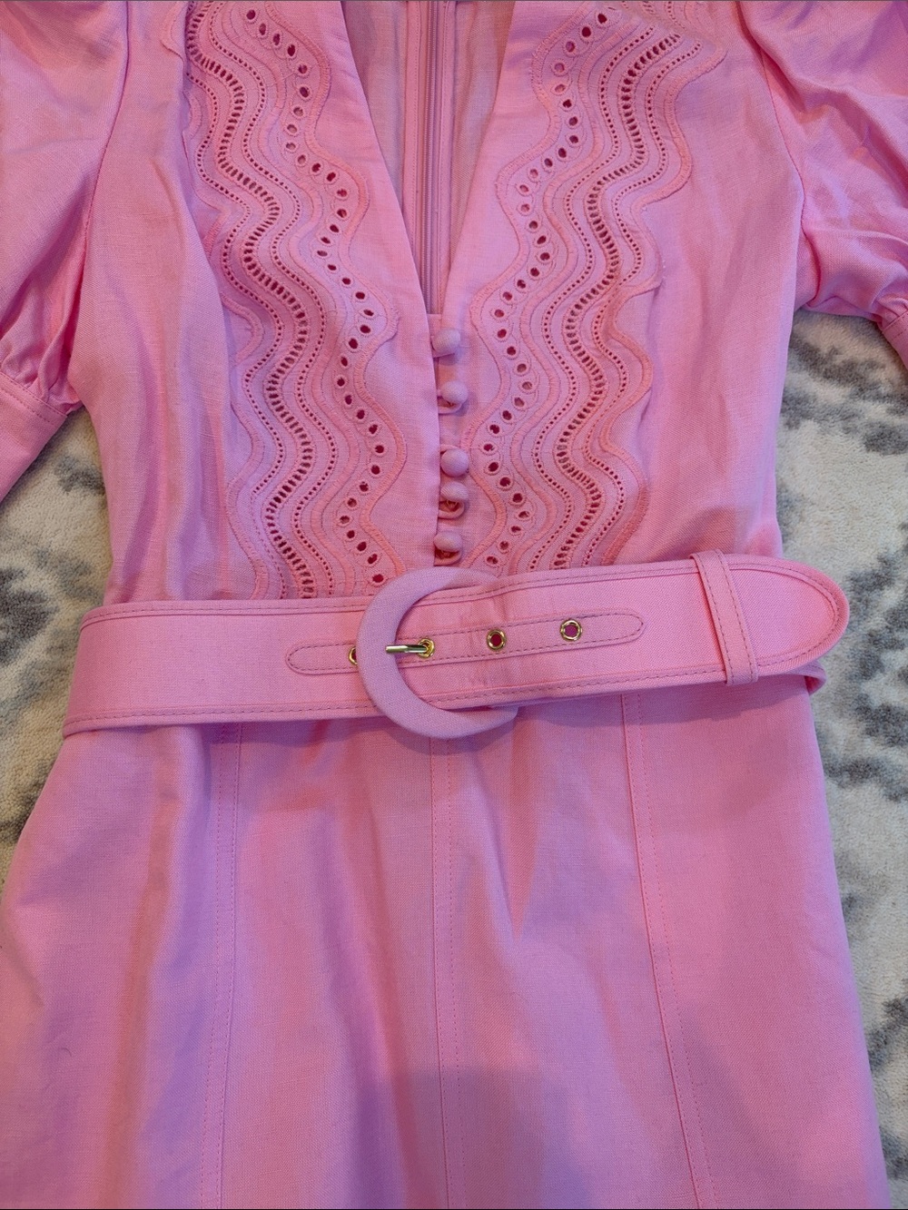 Eyelet Belted Summer Dress in Light Pink - Picture 5 of 8